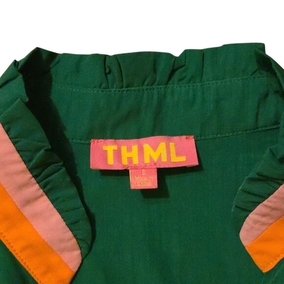 Anthropologie THML S Ruffled Orange Embroidered Top Boho Preppy Peasant - Picture 4 of 9